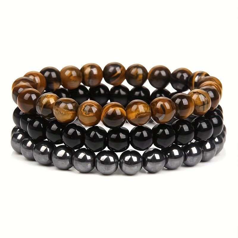 3pcs Stone Bead Bracelet Set Boho Style for Couples